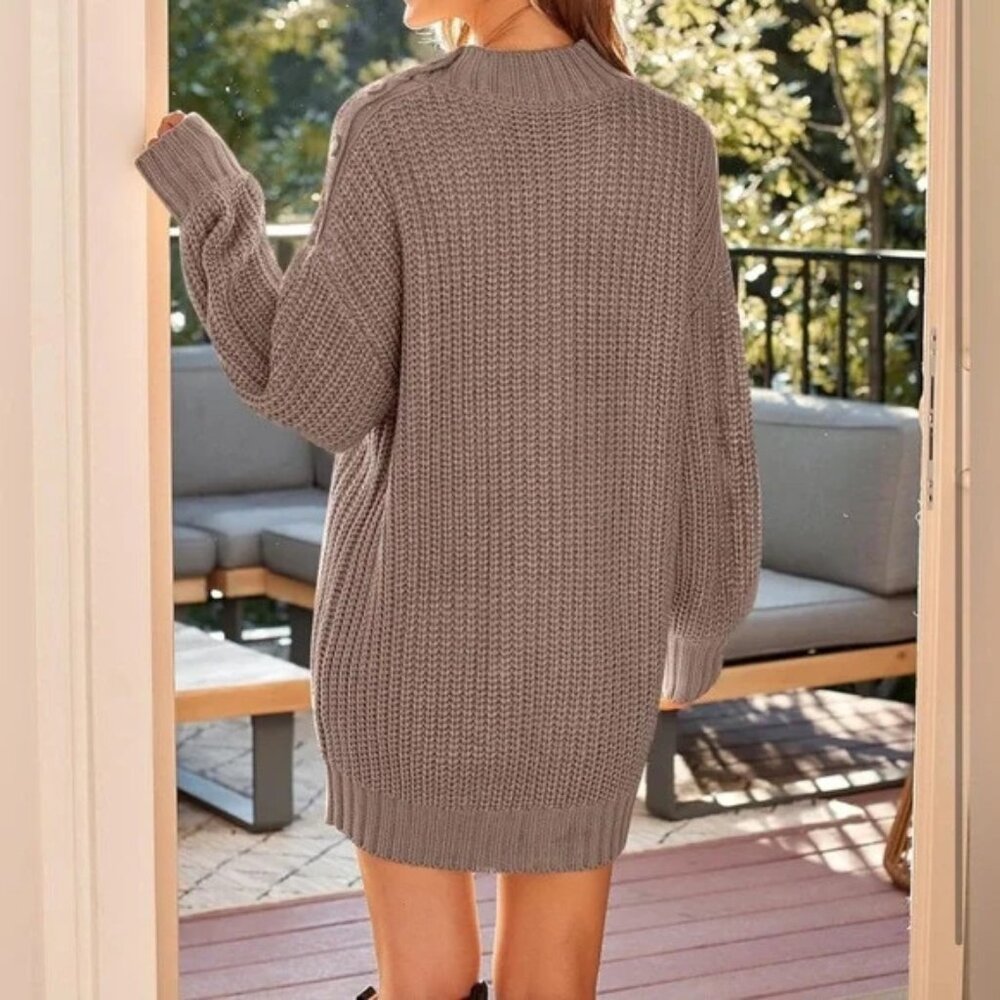 EFAN Cable Knit Sweater Dress – Taupe Button-Shoulder Cozy Chic XL 🍂🧶 - Picture 10 of 12